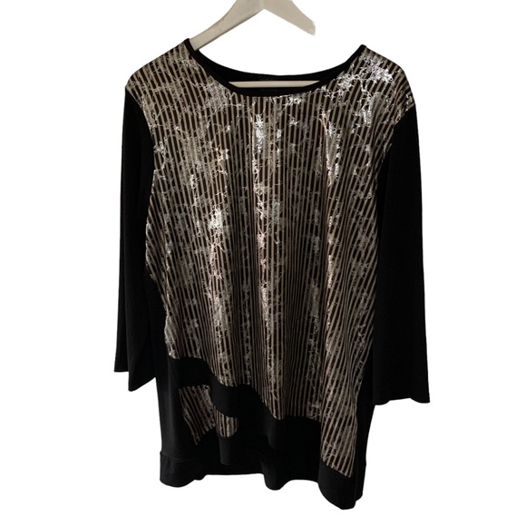 Vintage Tops - Vintage 90s Shimmery Silver Tone and Black Blouse Y2K Disco Retro Chic Eclectic